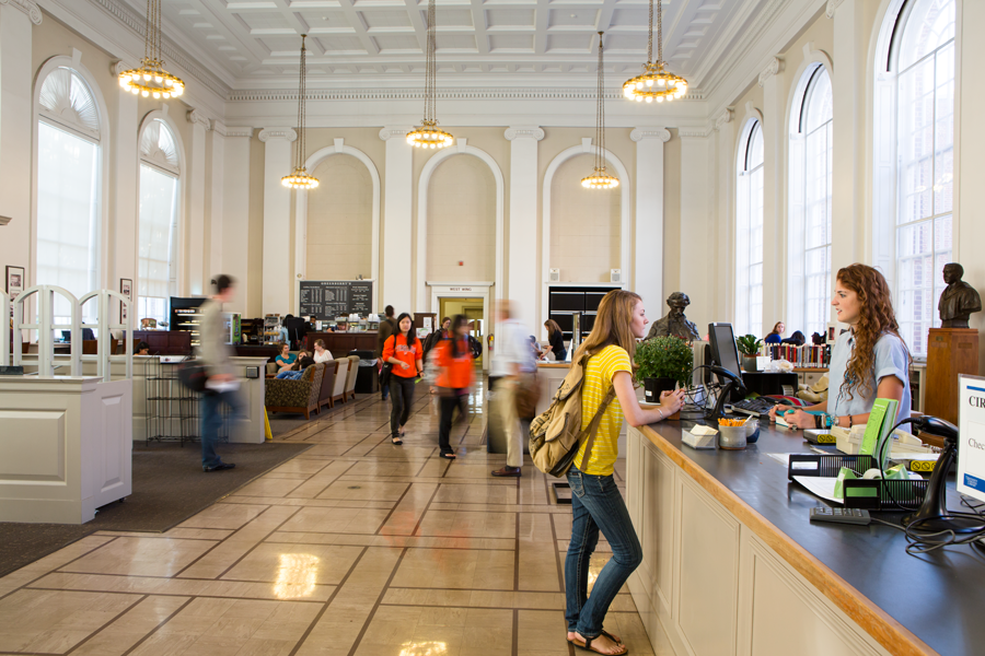 2013 - Alderman Library celebrates its 75th anniversary, and plans are underway for Alderman Renewal, a project to update and enhance the building to suit the changing needs of faculty and students.

image: Memorial Hall in Alderman Library, 2012 (photograph by Stacey Evans).
