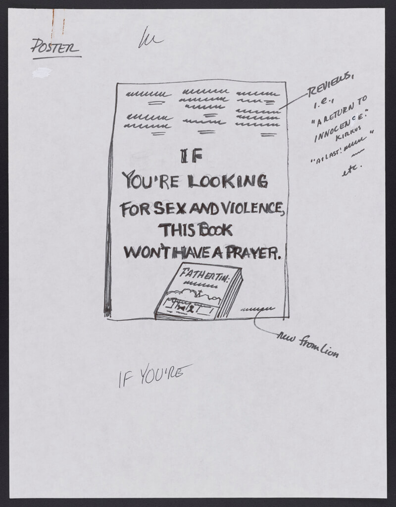 Sketch of a poster idea: If you're looking for sex and violence, this book won't have a prayer