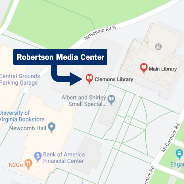 A map showing the location of Clemons library.