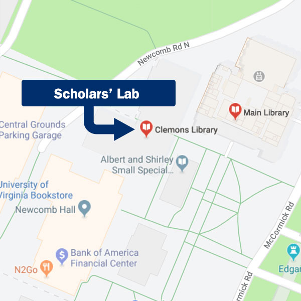 A map showing the location of Clemons library.